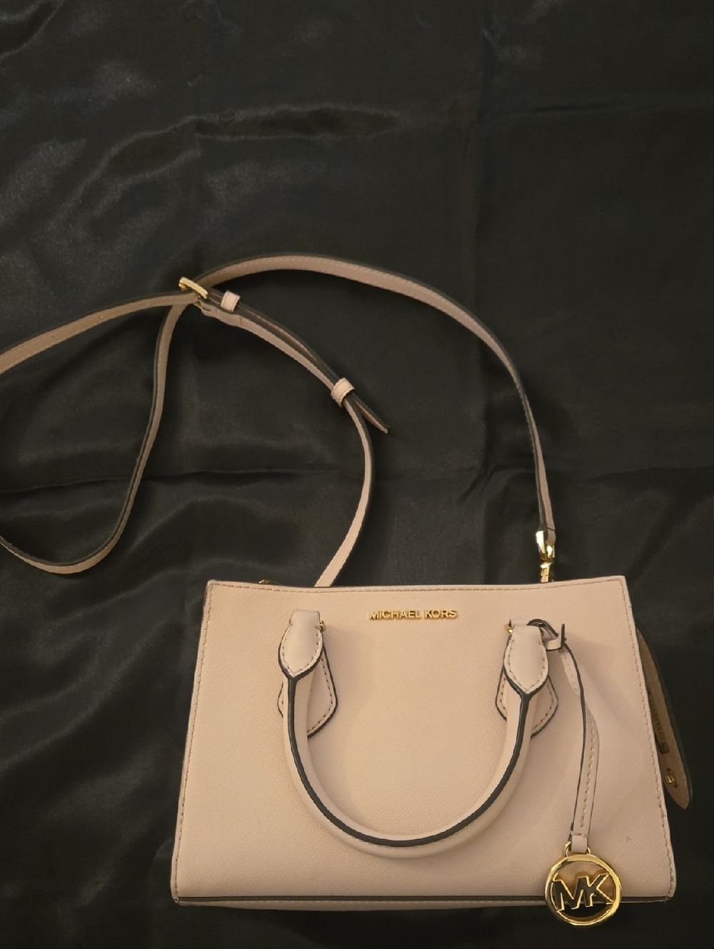 Michael Kors Blush Pink Leather Satchel with Gold MK Charm
